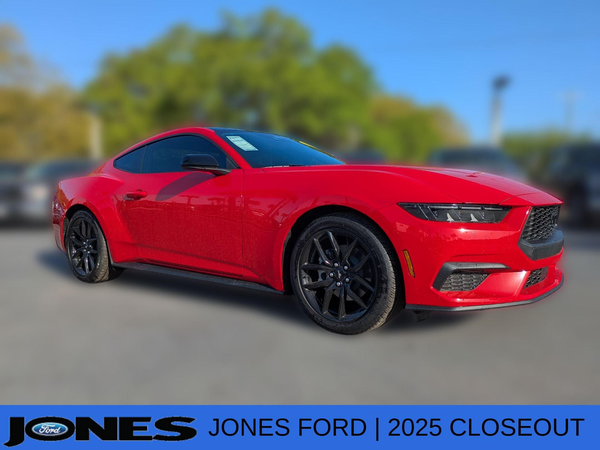 2025 Ford Mustang EcoBoost Fastback in Race Red — front three-quarter view