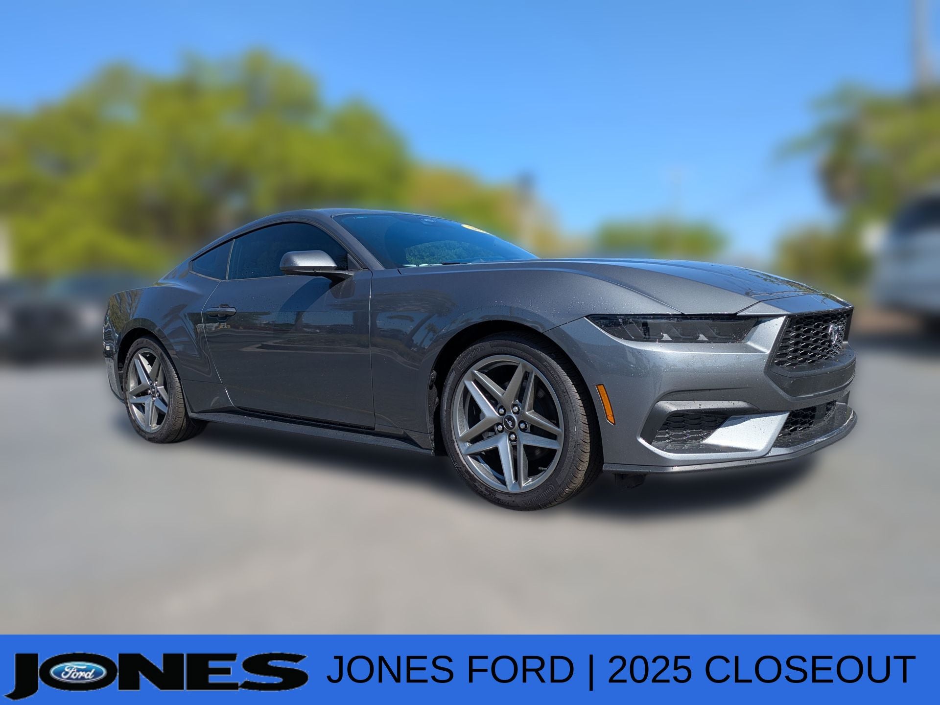 2025 Ford Mustang EcoBoost Fastback in Carbonized Gray Metallic — front three-quarter view