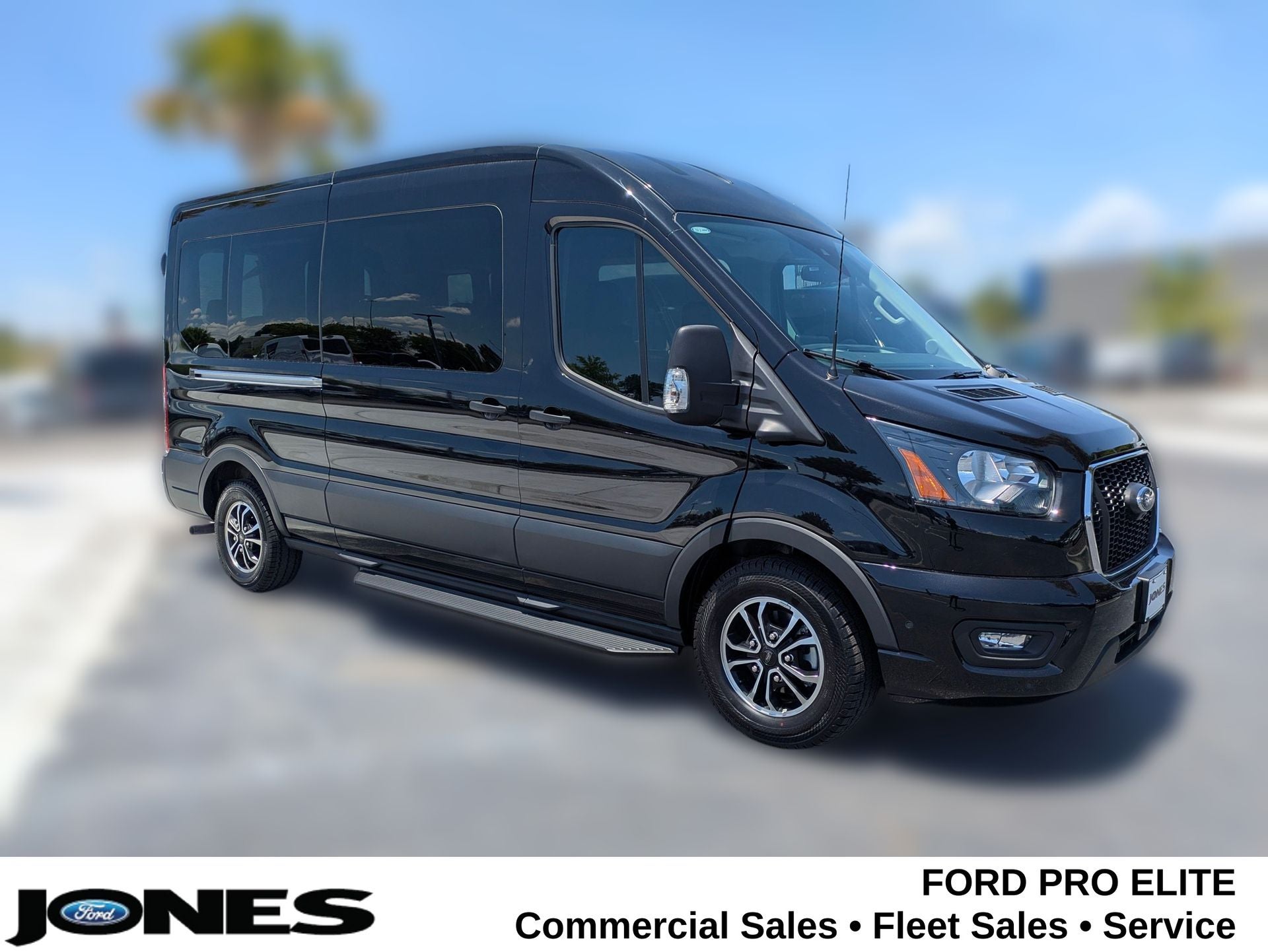 2025 Ford Transit-350 Passenger Van XLT in Agate Black Metallic — front three-quarter view