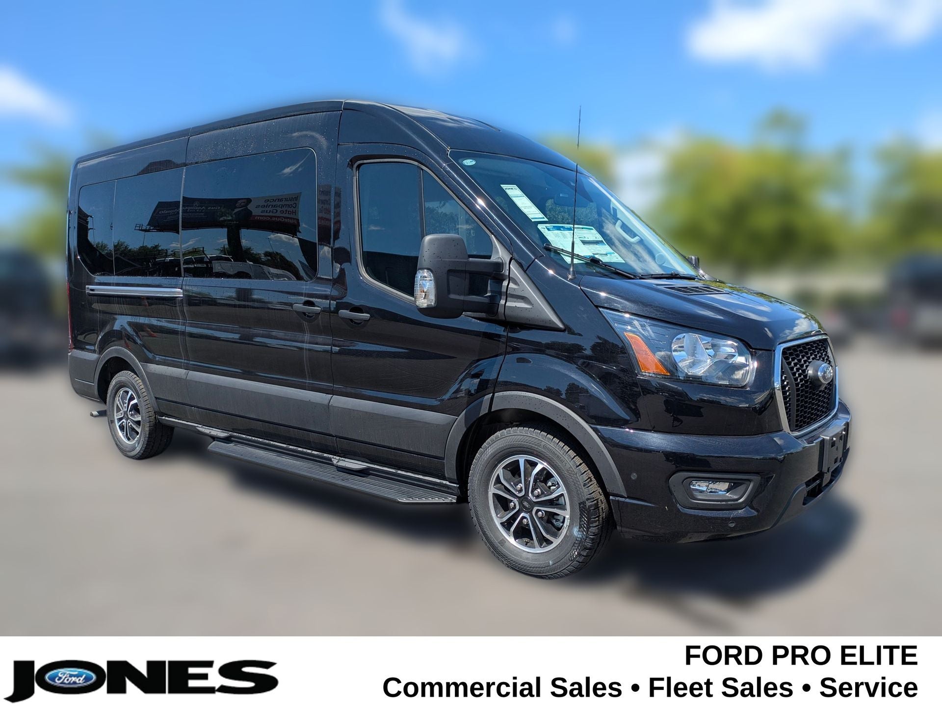 2025 Ford Transit-350 Passenger Van XLT in Agate Black Metallic — front three-quarter view