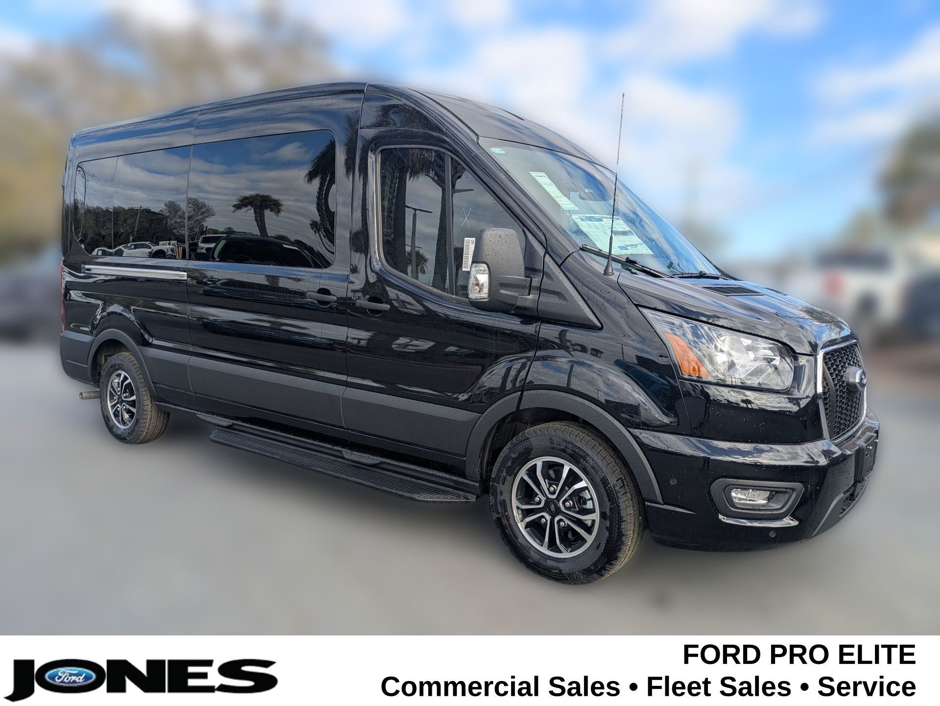 2025 Ford Transit-350 Passenger Van XLT in Agate Black Metallic — front three-quarter view