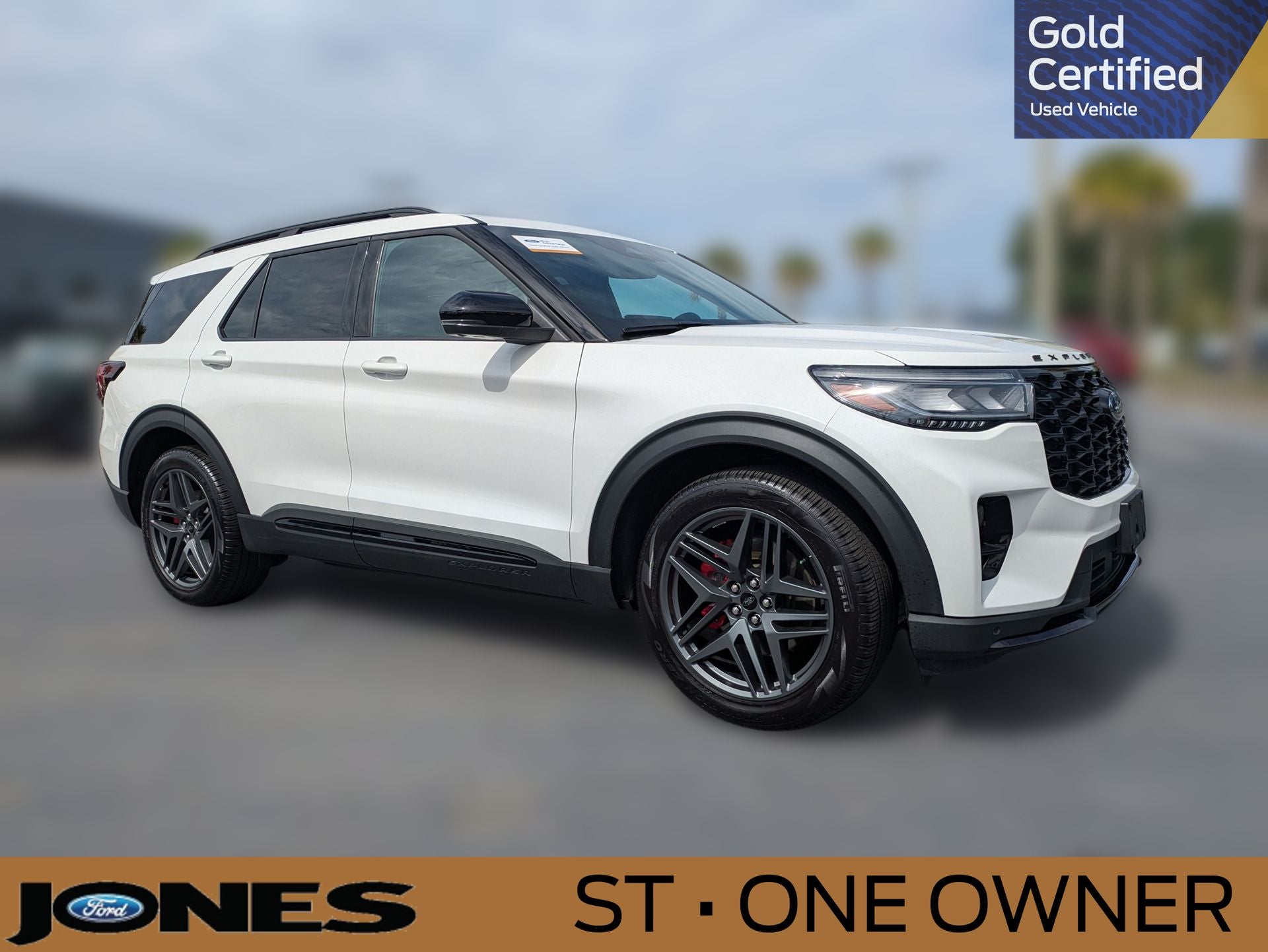 2025 Ford Explorer ST in White Metallic — front three-quarter view