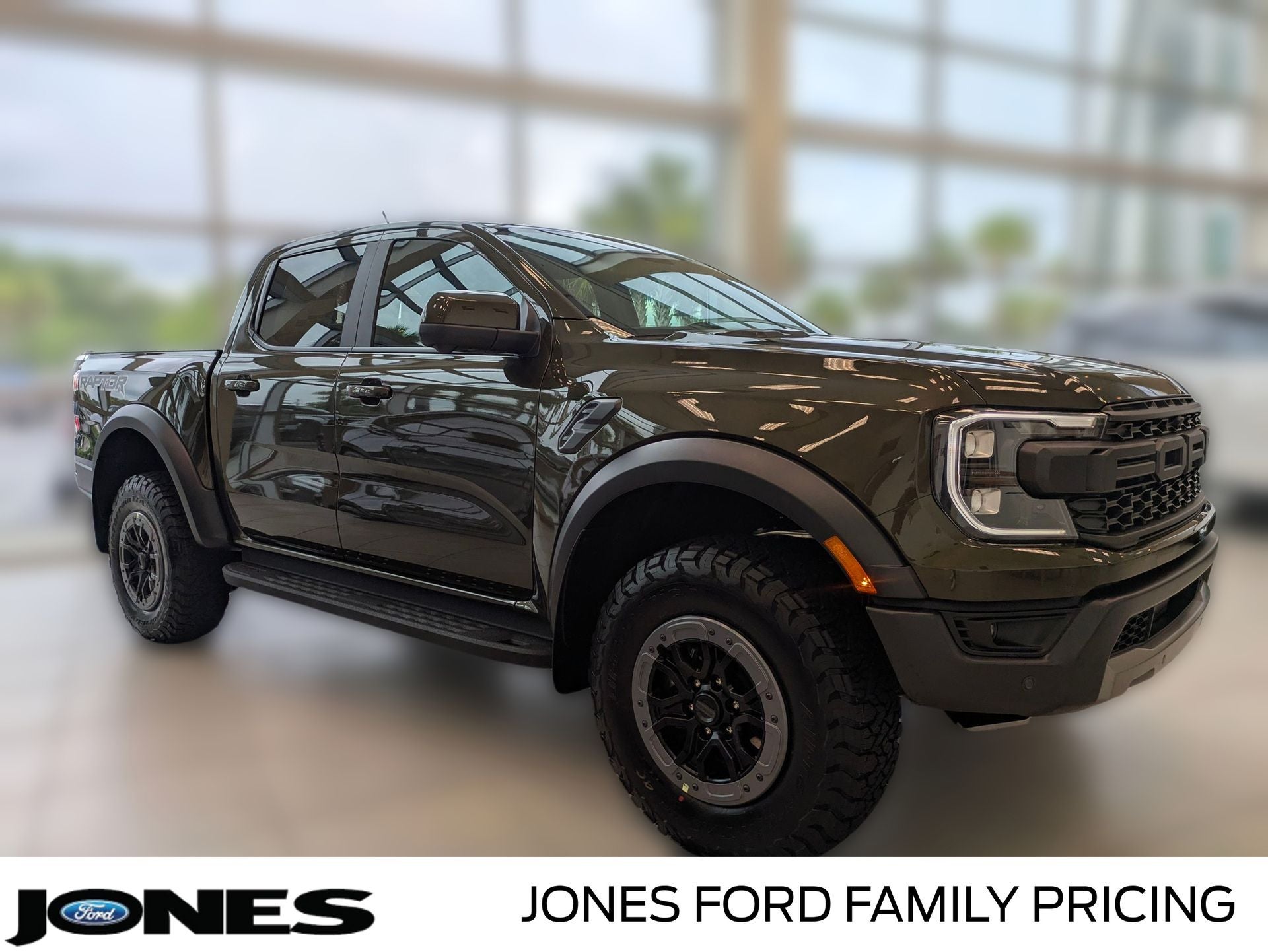 2026 Ford Ranger Raptor in Shelter Green Metallic — front three-quarter view